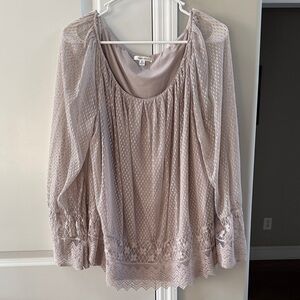 Women's Light tan Lace-Trim Boho Peasant Blouse